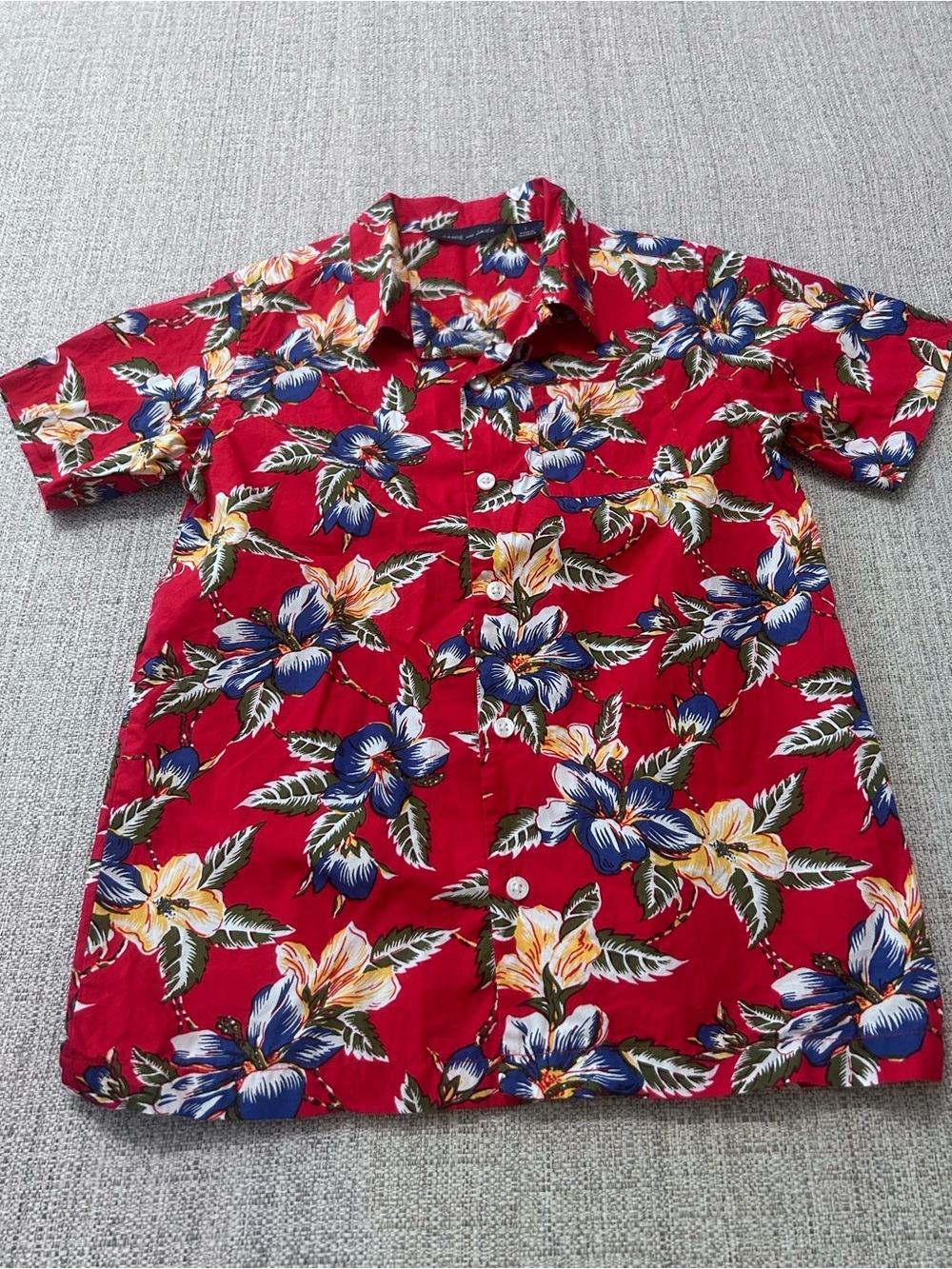 Janie and Jack Red Floral Button-Down Hawaiian Shirt 100% Cotton Size 7 Youth